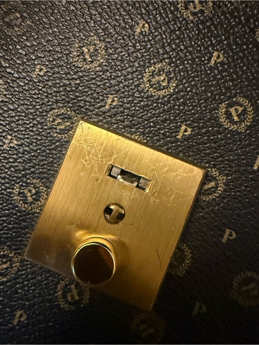 Pollini Monogram Leather Satchel Bag Italy Dark Academia - Picture 3 of 14